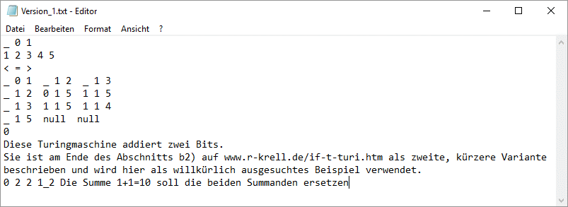 Bildschirmfoto Notepad mit Version 1 einer Textdarstellung