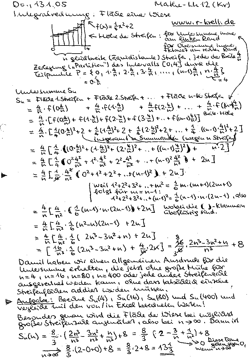 handschriftliches Arbeitsblatt zur allgemeinen Berechnung der Wiesenfläche